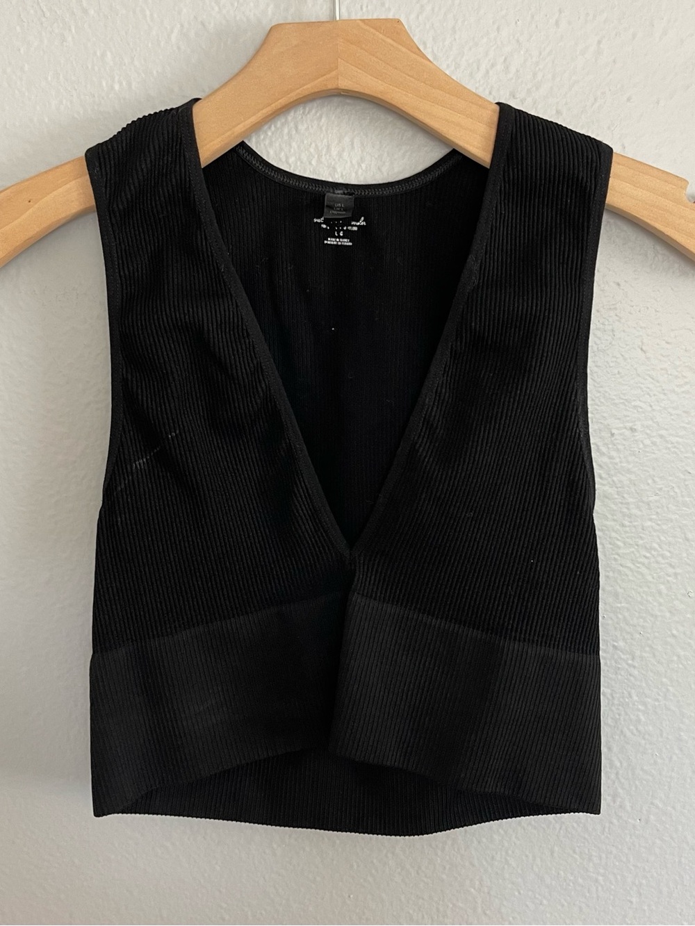 Free People Black Ribbed V-Neck Crop Top
